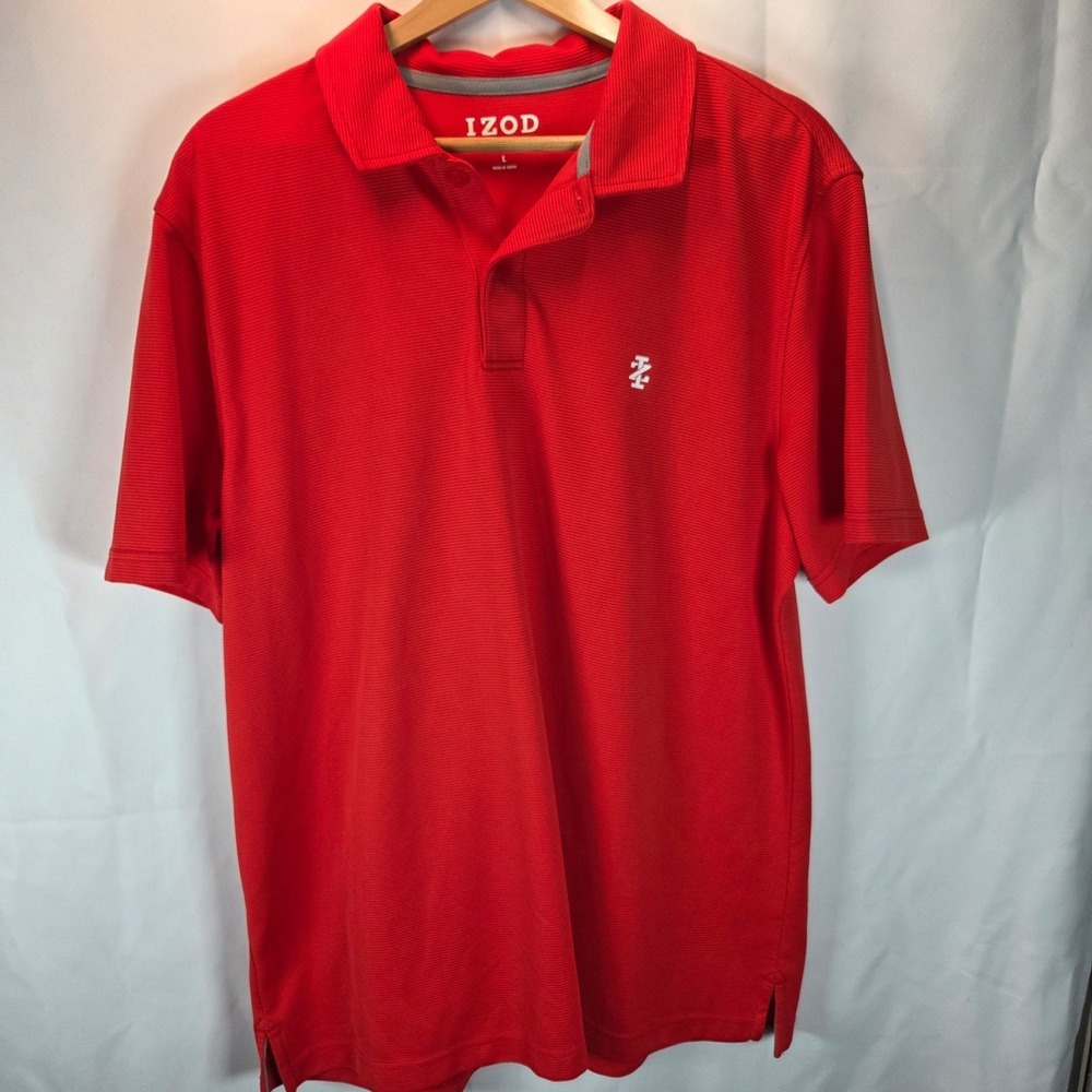 Izod Polo Shirt Men Large Adult Red Athletic Fit Golf Golfer Athleisure